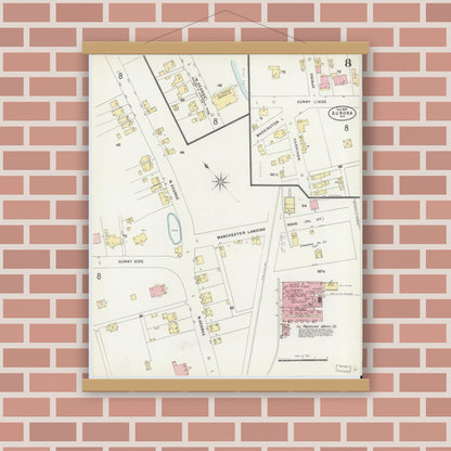 Old map wall art mockup — magnetic wood frame on brick wall — Sanborn Fire Insurance Map from Aurora, Dearborn County, Indiana (1897), Sheet #0008