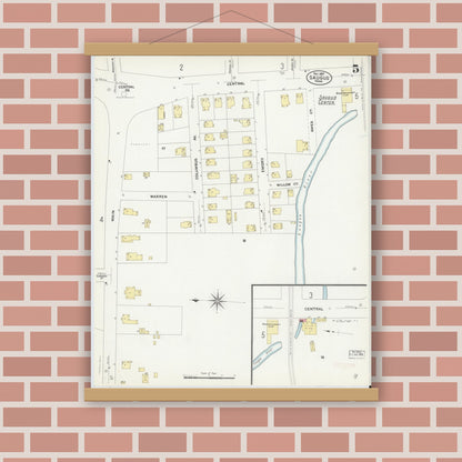 Old map wall art mockup — magnetic wood frame on brick wall — Sanborn Fire Insurance Map from Saugus, Essex County, Massachusetts (1907), Sheet #0005