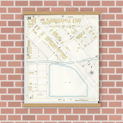 Old map wall art mockup — magnetic wood frame on brick wall — Sanborn Fire Insurance Map from Hamilton, Butler County, Ohio (1899), Sheet #0039