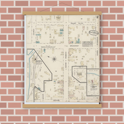 Old map wall art mockup — magnetic wood frame on brick wall — Sanborn Fire Insurance Map from South Haven, Van Buren County, Michigan (1884), Sheet #0002