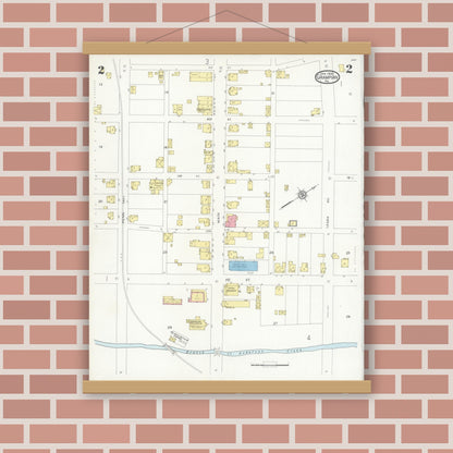Old map wall art mockup — magnetic wood frame on brick wall — Sanborn Fire Insurance Map from Grampian, Clearfield County, Pennsylvania (1930), Sheet #0002