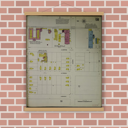 Old map wall art mockup — magnetic wood frame on brick wall — Sanborn Fire Insurance Map from Jackson, Jackson County, Michigan (1907), Sheet #0058