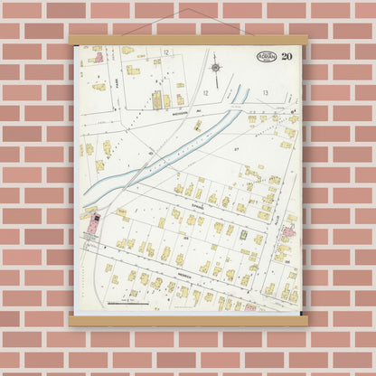 Old map wall art mockup — magnetic wood frame on brick wall — Sanborn Fire Insurance Map from Adrian, Lenawee County, Michigan (1916), Sheet #0020