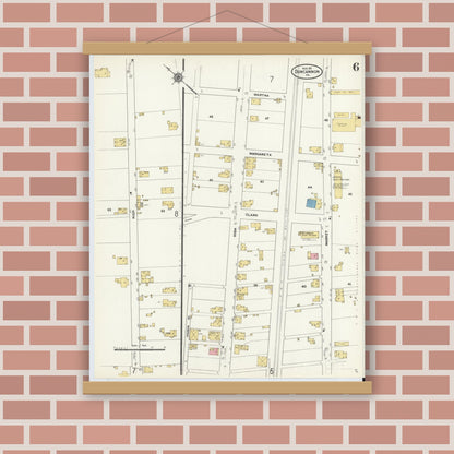 Old map wall art mockup — magnetic wood frame on brick wall — Sanborn Fire Insurance Map from Duncannon, Perry County, Pennsylvania (1911), Sheet #0006