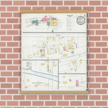 Old map wall art mockup — magnetic wood frame on brick wall — Sanborn Fire Insurance Map from Fredericktown, Madison County, Missouri (1893) - Complete Map Set