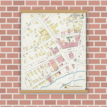 Old map wall art mockup — magnetic wood frame on brick wall — Sanborn Fire Insurance Map from Mount Clemens, Macomb County, Michigan (1892), Sheet #0004