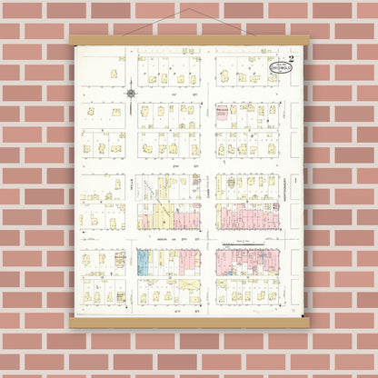 Old map wall art mockup — magnetic wood frame on brick wall — Sanborn Fire Insurance Map from Griswold, Cass County, Iowa (1914), Sheet #0002