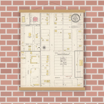Old map wall art mockup — magnetic wood frame on brick wall — Sanborn Fire Insurance Map from Calexico, Imperial County, California (1910) - Complete Map Set