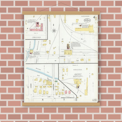 Old map wall art mockup — magnetic wood frame on brick wall — Sanborn Fire Insurance Map from Marion, Grant County, Indiana (1901), Sheet #0004