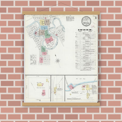 Old map wall art mockup — magnetic wood frame on brick wall — Sanborn Fire Insurance Map from Crookston, Polk County, Minnesota (1896), Sheet #0001