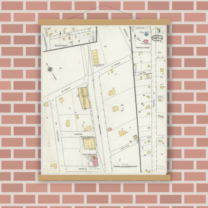 Old map wall art mockup — magnetic wood frame on brick wall — Sanborn Fire Insurance Map from Umatilla, Lake County, Florida (1920), Sheet #0003