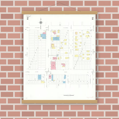 Old map wall art mockup — magnetic wood frame on brick wall — Sanborn Fire Insurance Map from Griffith, Lake County, Indiana (1943), Sheet #0002