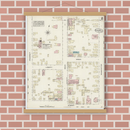 Old map wall art mockup — magnetic wood frame on brick wall — Sanborn Fire Insurance Map from Herkimer, Herkimer County, New York (1884) - Complete Map Set