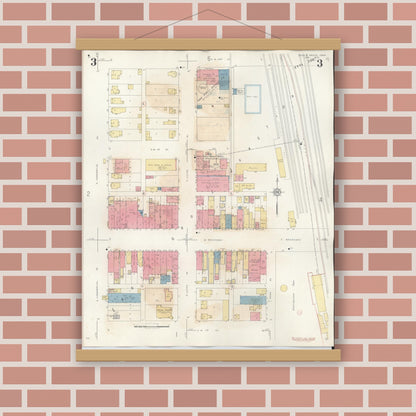 Old map wall art mockup — magnetic wood frame on brick wall — Sanborn Fire Insurance Map from Eagle Grove, Wright County, Iowa (1941), Sheet #0003