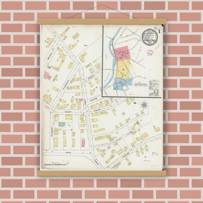 Old map wall art mockup — magnetic wood frame on brick wall — Sanborn Fire Insurance Map from South Hadley Falls, Hampshire County, Massachusetts (1895) - Complete Map Set