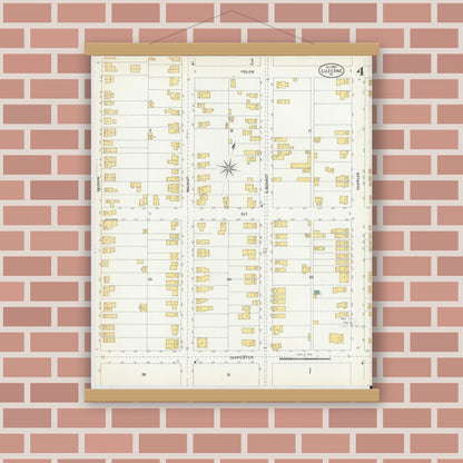 Old map wall art mockup — magnetic wood frame on brick wall — Sanborn Fire Insurance Map from Luzerne, Luzerne County, Pennsylvania (1903), Sheet #0004