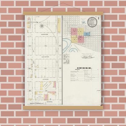Old map wall art mockup — magnetic wood frame on brick wall — Sanborn Fire Insurance Map from Brownsville, Cameron County, Texas (1894) - Complete Map Set