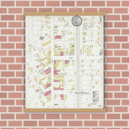 Old map wall art mockup — magnetic wood frame on brick wall — Sanborn Fire Insurance Map from Monroeville, Allen County, Indiana (1900) - Complete Map Set