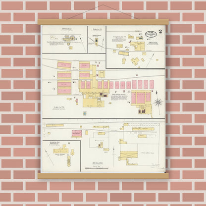 Old map wall art mockup — magnetic wood frame on brick wall — Sanborn Fire Insurance Map from Thurber, Erath County, Texas (1905), Sheet #0002
