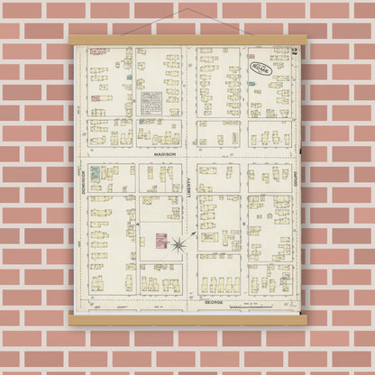 Old map wall art mockup — magnetic wood frame on brick wall — Sanborn Fire Insurance Map from Rome, Oneida County, New York (1884), Sheet #0002