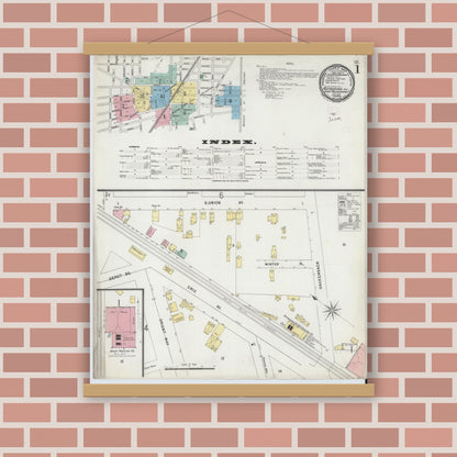 Old map wall art mockup — magnetic wood frame on brick wall — Sanborn Fire Insurance Map from Rutherford, Bergen County, New Jersey (1897), Sheet #0001