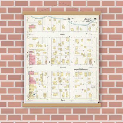 Old map wall art mockup — magnetic wood frame on brick wall — Sanborn Fire Insurance Map from Paw Paw, Van Buren County, Michigan (1911), Sheet #0002