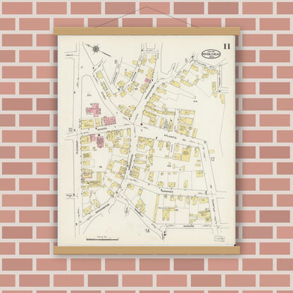 Old map wall art mockup — magnetic wood frame on brick wall — Sanborn Fire Insurance Map from Marblehead, Essex County, Massachusetts (1915), Sheet #0011