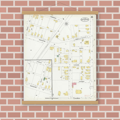 Old map wall art mockup — magnetic wood frame on brick wall — Sanborn Fire Insurance Map from Waterford, Saratoga County, New York (1902), Sheet #0006