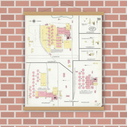 Old map wall art mockup — magnetic wood frame on brick wall — Sanborn Fire Insurance Map from Brazil, Clay County, Indiana (1910), Sheet #0020
