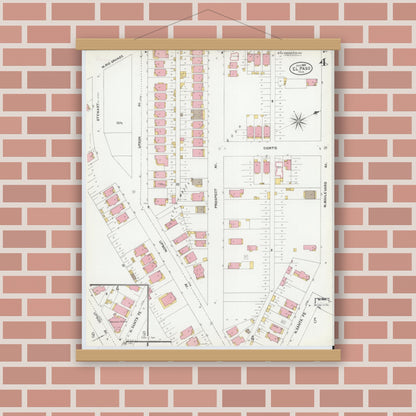 Old map wall art mockup — magnetic wood frame on brick wall — Sanborn Fire Insurance Map from El Paso, El Paso County, Texas (1905), Sheet #0004