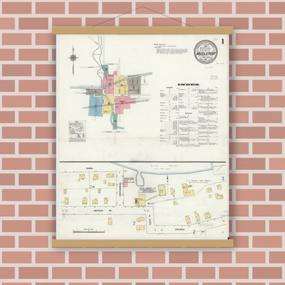 Old map wall art mockup — magnetic wood frame on brick wall — Sanborn Fire Insurance Map from Middleport, Niagara County, New York (1911) - Complete Map Set