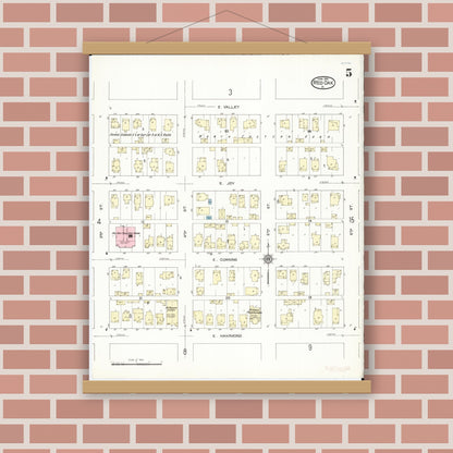 Old map wall art mockup — magnetic wood frame on brick wall — Sanborn Fire Insurance Map from Red Oak, Montgomery County, Iowa (1914), Sheet #0005
