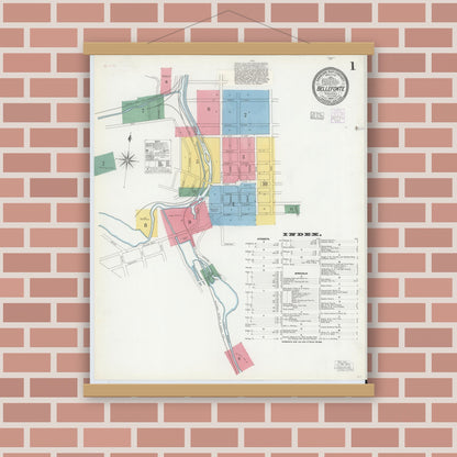 Old map wall art mockup — magnetic wood frame on brick wall — Sanborn Fire Insurance Map from Bellefonte, Centre County, Pennsylvania (1904) - Complete Map Set