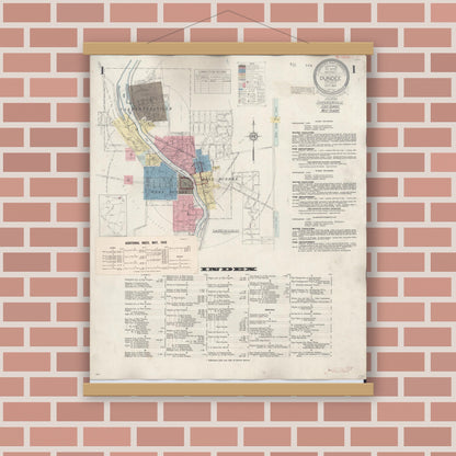 Old map wall art mockup — magnetic wood frame on brick wall — Sanborn Fire Insurance Map from Dundee, Kane County, Illinois (1940), Sheet #0001