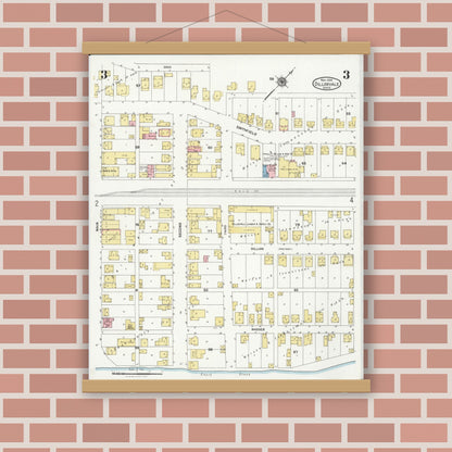 Old map wall art mockup — magnetic wood frame on brick wall — Sanborn Fire Insurance Map from Dillonvale, Jefferson County, Ohio (1924), Sheet #0003