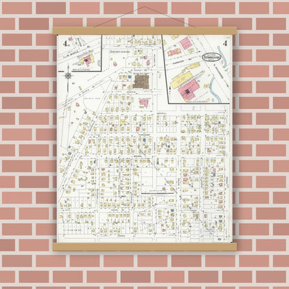 Old map wall art mockup — magnetic wood frame on brick wall — Sanborn Fire Insurance Map from Birmingham, Oakland County, Michigan (1926), Sheet #0004