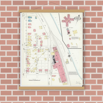 Old map wall art mockup — magnetic wood frame on brick wall — Sanborn Fire Insurance Map from Steubenville, Jefferson County, Ohio (1913), Sheet #0006