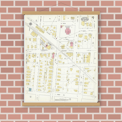 Old map wall art mockup — magnetic wood frame on brick wall — Sanborn Fire Insurance Map from Mount Vernon, Jefferson County, Illinois (1913), Sheet #0007