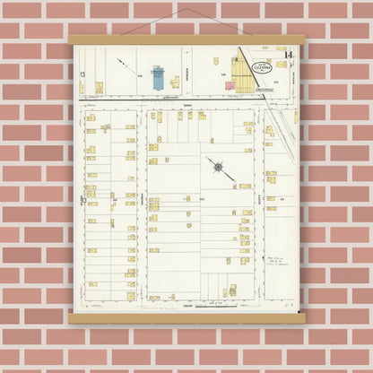 Old map wall art mockup — magnetic wood frame on brick wall — Sanborn Fire Insurance Map from Luzerne, Luzerne County, Pennsylvania (1911), Sheet #0014