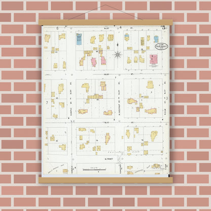 Old map wall art mockup — magnetic wood frame on brick wall — Sanborn Fire Insurance Map from Faribault, Rice County, Minnesota (1899), Sheet #0005