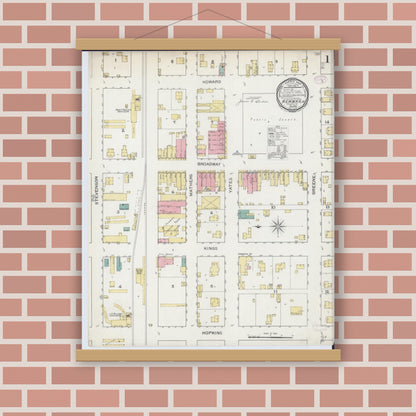 Old map wall art mockup — magnetic wood frame on brick wall — Sanborn Fire Insurance Map from Newman, Douglas County, Illinois (1893) - Complete Map Set