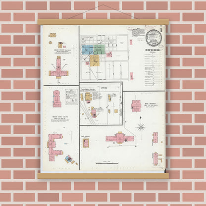 Old map wall art mockup — magnetic wood frame on brick wall — Sanborn Fire Insurance Map from Oxford, Butler County, Ohio (1899), Sheet #0001