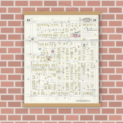 Old map wall art mockup — magnetic wood frame on brick wall — Sanborn Fire Insurance Map from Audubon, Camden County, New Jersey (1924), Sheet #0014