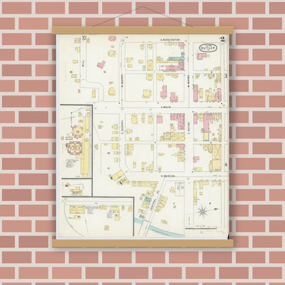 Old map wall art mockup — magnetic wood frame on brick wall — Sanborn Fire Insurance Map from Butler, Butler County, Pennsylvania (1896), Sheet #0002