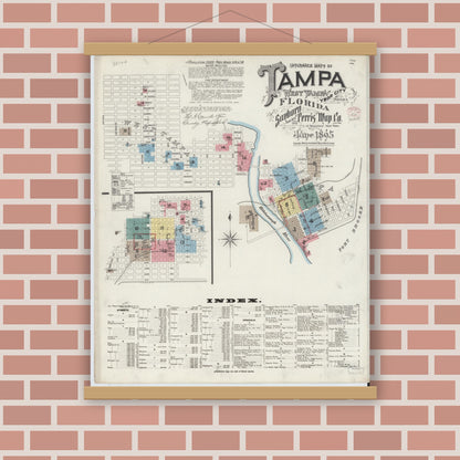 Old map wall art mockup — magnetic wood frame on brick wall — Sanborn Fire Insurance Map from Tampa, Hillsborough County, Florida (1895) - Complete Map Set
