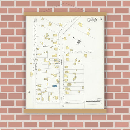 Old map wall art mockup — magnetic wood frame on brick wall — Sanborn Fire Insurance Map from Eatontown, Monmouth County, New Jersey (1909), Sheet #0003