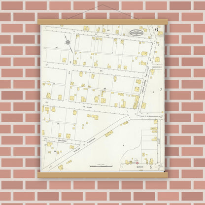 Old map wall art mockup — magnetic wood frame on brick wall — Sanborn Fire Insurance Map from Strasburg, Shenandoah County, Virginia (1915), Sheet #0006