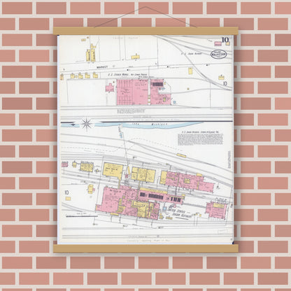 Old map wall art mockup — magnetic wood frame on brick wall — Sanborn Fire Insurance Map from Waukegan, Lake County, Illinois (1900), Sheet #0010