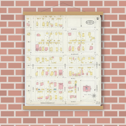Old map wall art mockup — magnetic wood frame on brick wall — Sanborn Fire Insurance Map from Wabash, Wabash County, Indiana (1896), Sheet #0002