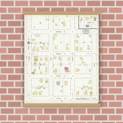 Old map wall art mockup — magnetic wood frame on brick wall — Sanborn Fire Insurance Map from Eustis, Lake County, Florida (1912), Sheet #0002